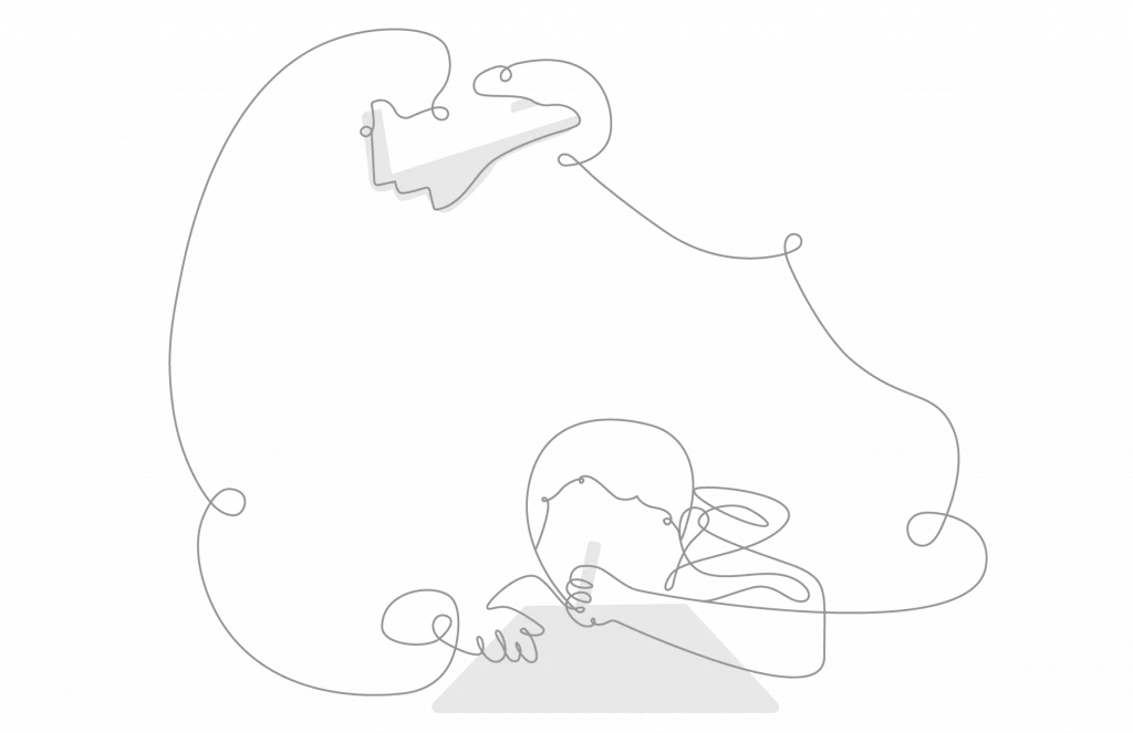 An abstract line drawing featuring a silhouette of a person with connected lines forming a flowing, continuous shape around them, inspired by CKLA research.