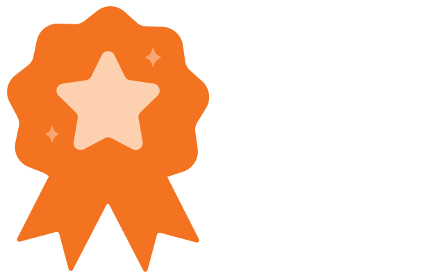 An orange ribbon with a star in the center.