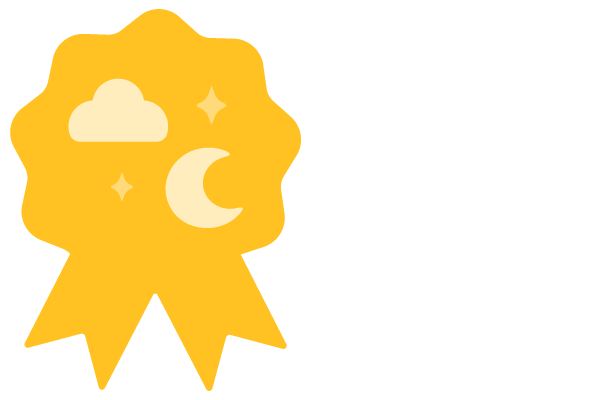 A yellow award ribbon icon featuring a cloud, star, and crescent moon.