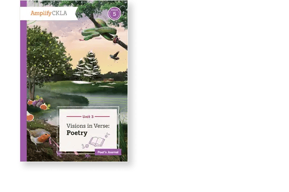Book cover titled "Visions in Verse: Poetry" with birds, a snake, and varied fruit near a pond.