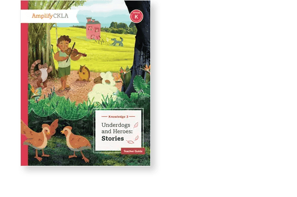 Children's book cover depicting a boy playing a violin outdoors with animals and trees, titled "Underdogs and Heroes: Stories.