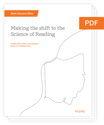 Stack of documents titled "Making the shift to the Science of Reading" with an orange "PDF" label and a minimalist line drawing of a face on the cover.
