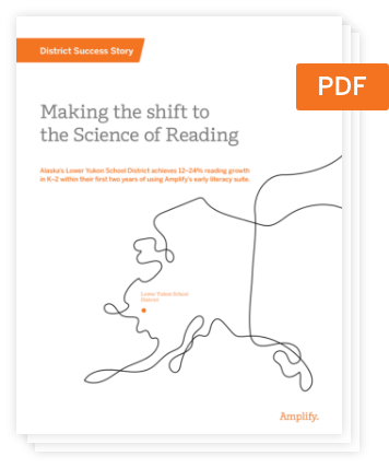 Cover page of a PDF titled "Making the shift to the Science of Reading," featuring an abstract outline of Alaska and an orange banner labeled "District Success Story.