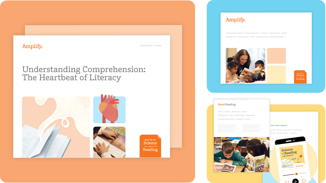 Collage of educational web pages and images featuring children reading, book graphics, and the title “Understanding Comprehension: The Heartbeat of Literacy,” highlighting interactive lessons and free teaching resources.
